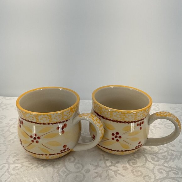 Temptations Old World 12 Oz Mug Set/2 Yellow Floral Design Durable Ceramic - Picture 3 of 7